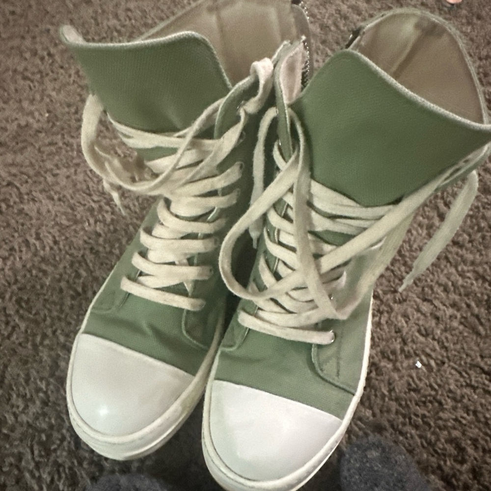 Rick Owens Olive Green High-Top Sneakers